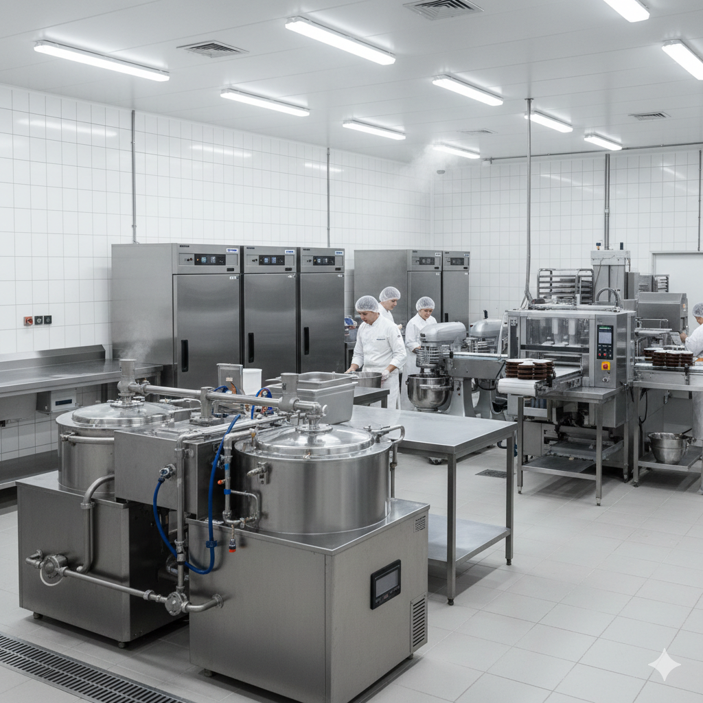 Commercial production system for ice cream and cake manufacturing
