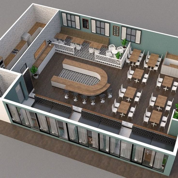 Restaurant layout design and fitout in Sydney with dining, bar and kitchen zones
